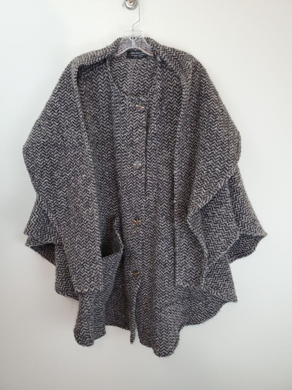 John Branigan, Branigan Weavers chevron knit hooded button front cape